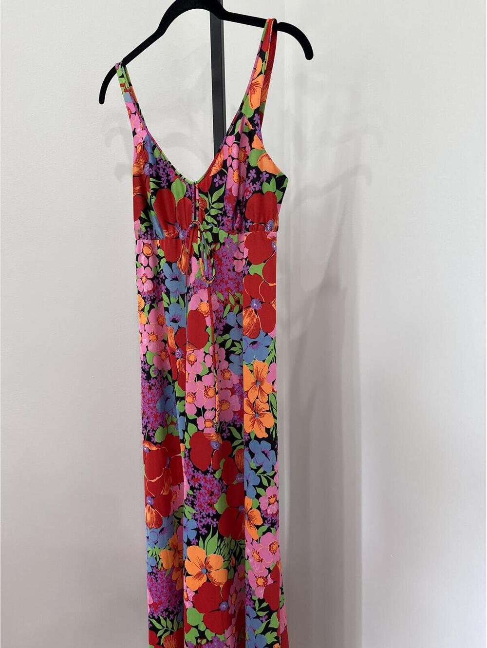 Floral Print Sleeveless Maxi Dress Handmade 70s Bright Funky Dress - Picture 2 of 8